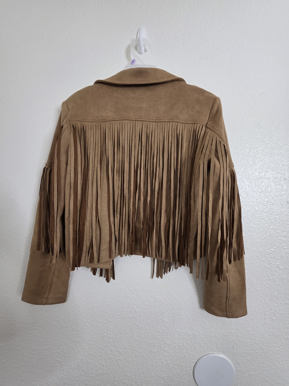 Womens Faux Suede Fringe Cropped Jacket Tan Brown Western Cowgirl Small - Picture 14 of 14